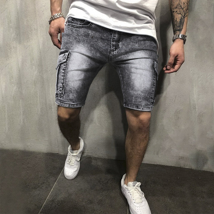 Men's Slim Fit Zipper Pocket Denim Shorts - Stretch Five-Point Summer Pants - THAT FASHION STORE