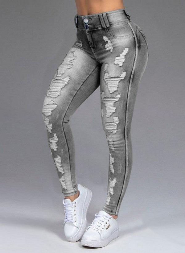 Fashion Ripped Women's Skinny Feet High Waist Jeans-THAT FASHION STORE