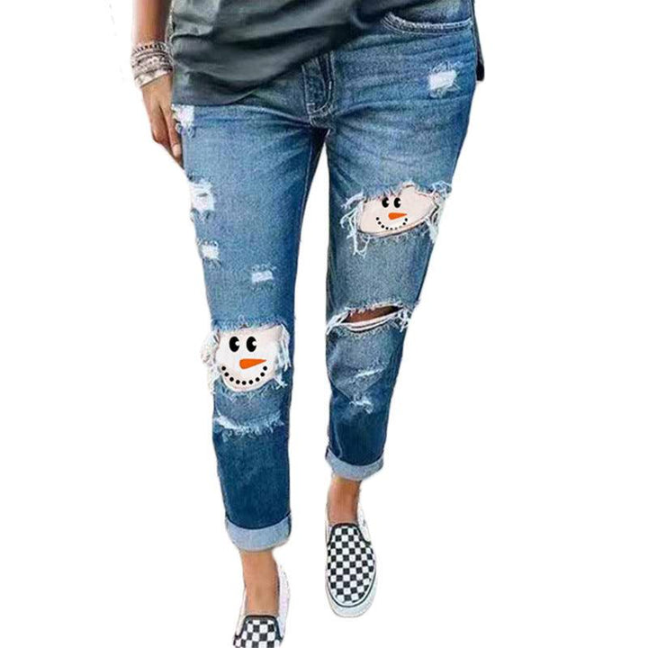 Halloween funny print ripped denim stretch jeans-THAT FASHION STORE