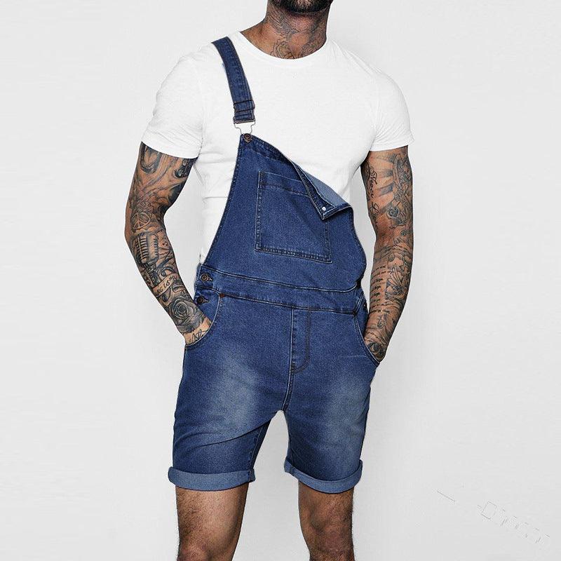 Fashion Men's Bib Trousers Rolled-up Jeans Jumpsuit-THAT FASHION STORE