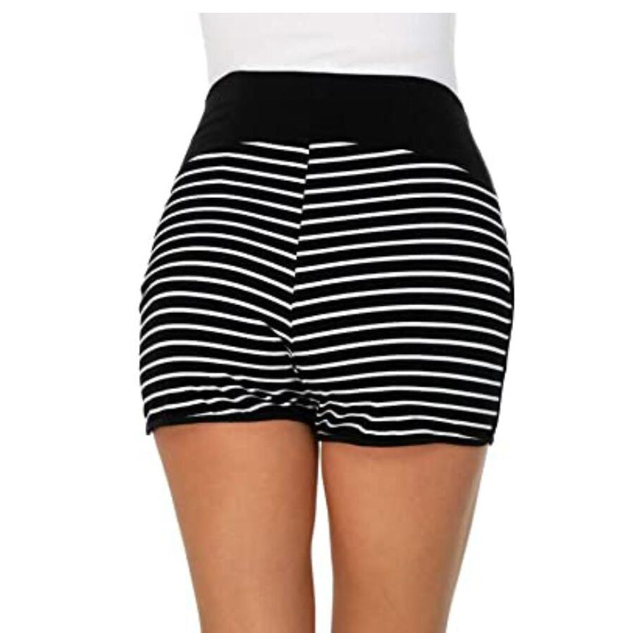 Casual Elastic Waist Striped Maternity Shorts with Pockets for Women - THAT FASHION STORE