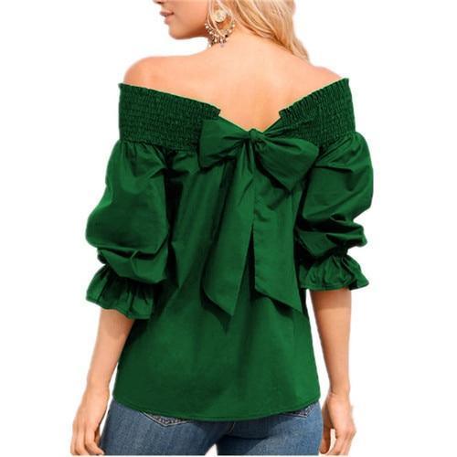 Off Shoulder Tops Spring Summer Strapless Women Blouse Bowknot Slash Neck Shirts Casual Loose Blusas Plus Size-THAT FASHION STORE