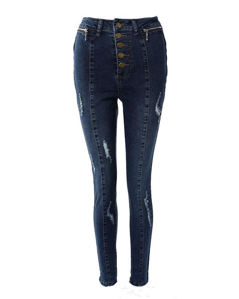 Fashion Women's Wear Button Skinny Jeans-THAT FASHION STORE