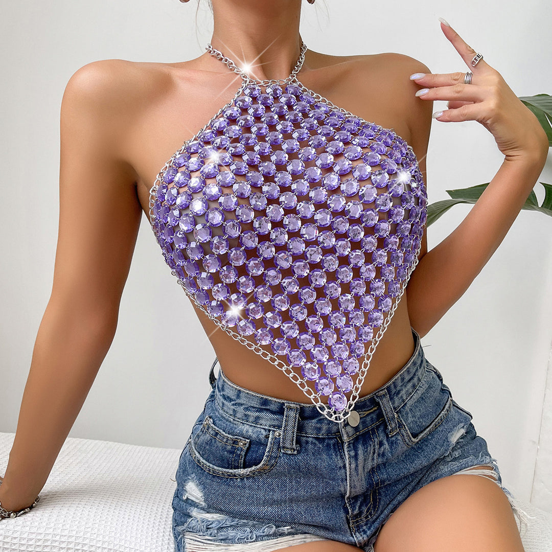 Summer Sexy Stitching Tube Top Chain Halter Top-THAT FASHION STORE