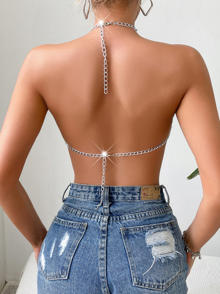 Summer Sexy Stitching Tube Top Chain Halter Top-THAT FASHION STORE