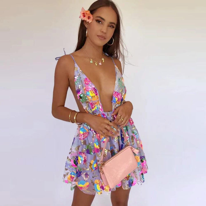 2022 Summer Party Dresses Sexy Dresses Women Sequined Backless Strap Mini Dress Party Dress Women Club Wear Dresses Vestidos-THAT FASHION STORE