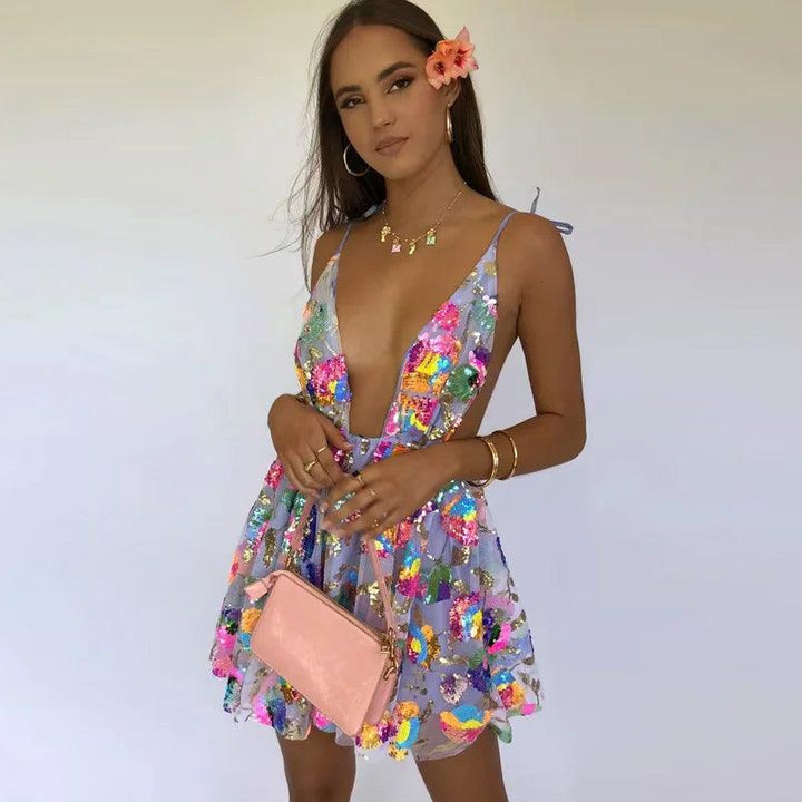 2022 Summer Party Dresses Sexy Dresses Women Sequined Backless Strap Mini Dress Party Dress Women Club Wear Dresses Vestidos-THAT FASHION STORE