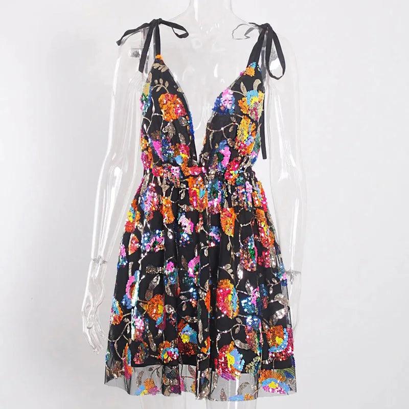 2022 Summer Party Dresses Sexy Dresses Women Sequined Backless Strap Mini Dress Party Dress Women Club Wear Dresses Vestidos-THAT FASHION STORE