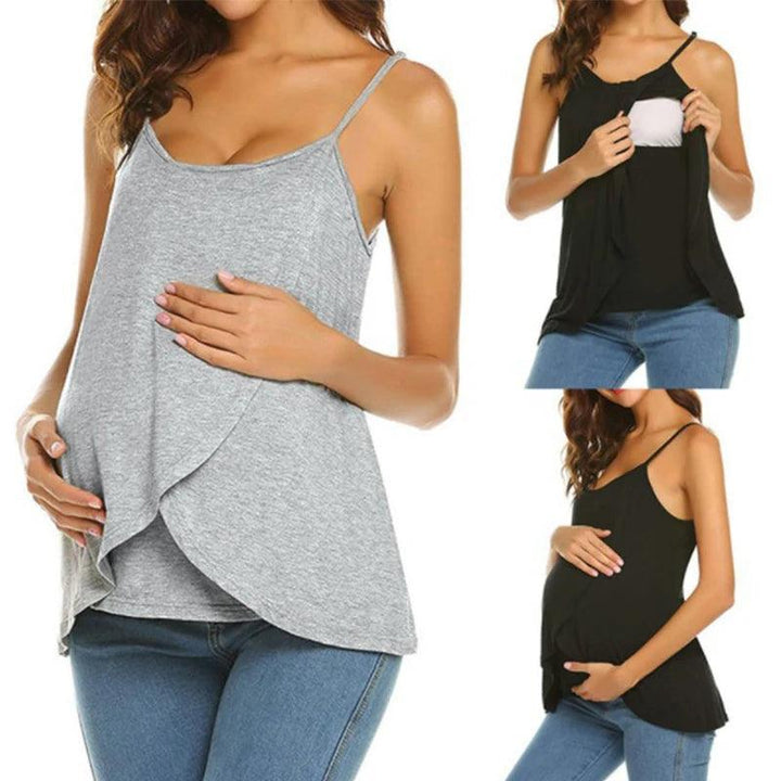 2023 New Summer Women Pregnant Maternity Nursing T Shirts Women's Maternity Nursing Wrap Top Sleeveless Double Layer Blouse Tee-THAT FASHION STORE