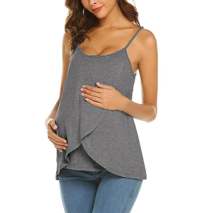 2023 New Summer Women Pregnant Maternity Nursing T Shirts Women's Maternity Nursing Wrap Top Sleeveless Double Layer Blouse Tee-THAT FASHION STORE