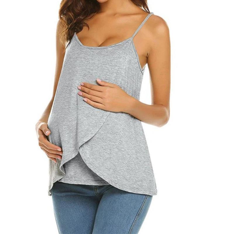 2023 New Summer Women Pregnant Maternity Nursing T Shirts Women's Maternity Nursing Wrap Top Sleeveless Double Layer Blouse Tee-THAT FASHION STORE