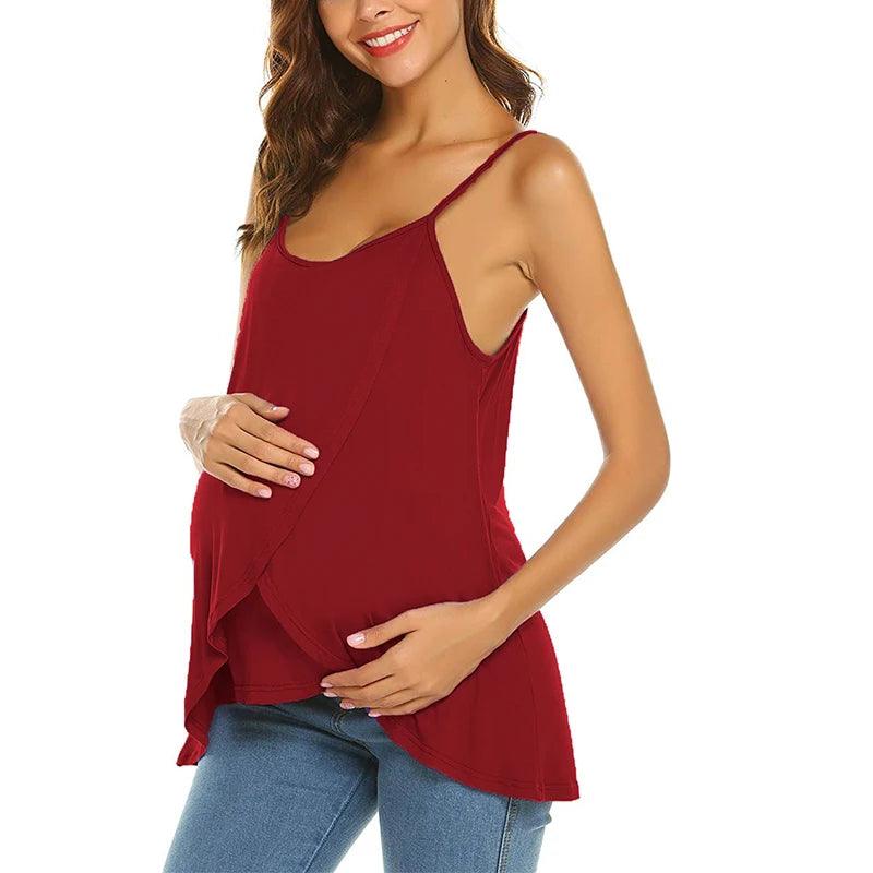 2023 New Summer Women Pregnant Maternity Nursing T Shirts Women's Maternity Nursing Wrap Top Sleeveless Double Layer Blouse Tee-THAT FASHION STORE