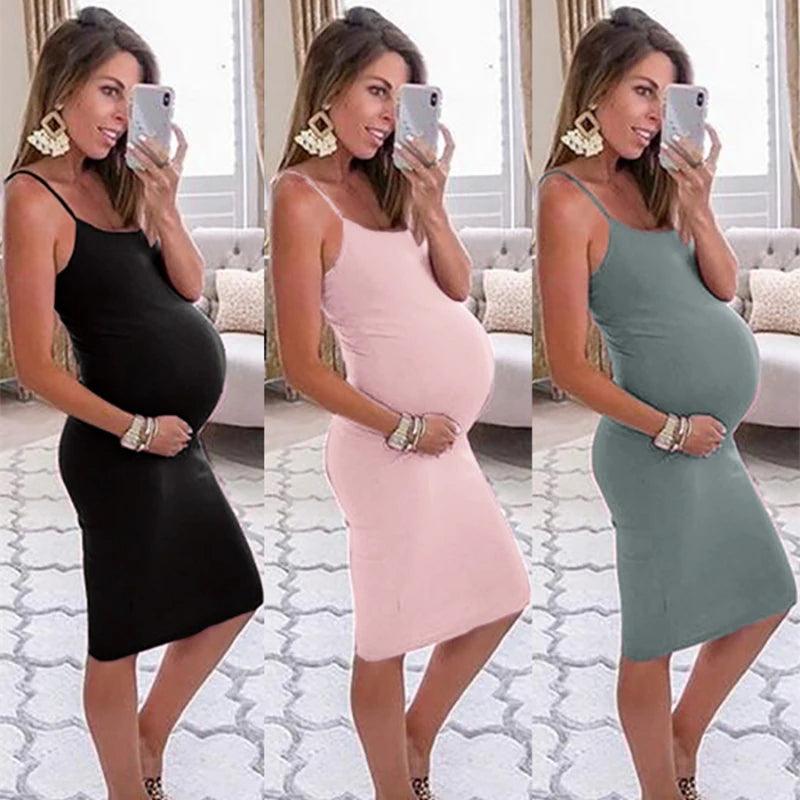 2024 Fashion Maternity Clothes Women Summer New Pregnant Maternity O Neck Mini Tunic Dress Lady Casual Solid Sundress-THAT FASHION STORE