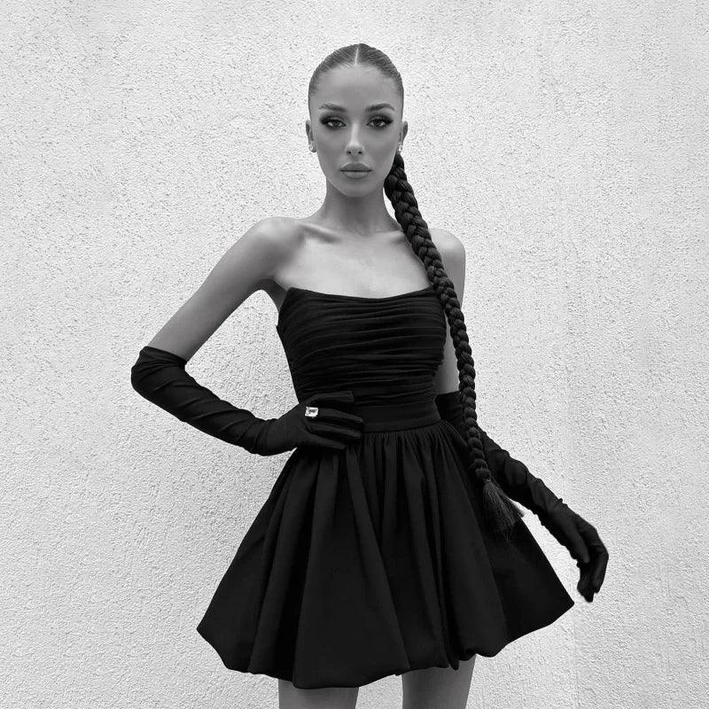 2024 New Sexy Nightclub Birthday Party Dress Sweet Tube Top Short Skirt Hepburn Style Pleated Black DressALine Skirt Women Dress-THAT FASHION STORE