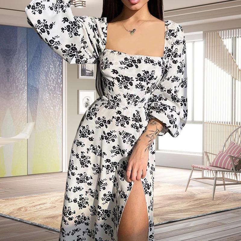 2024 Spring and Autumn Amazon Cross border Trade European and American Women's Fashion Street Sexy Split Long Dress Casual Dress-THAT FASHION STORE