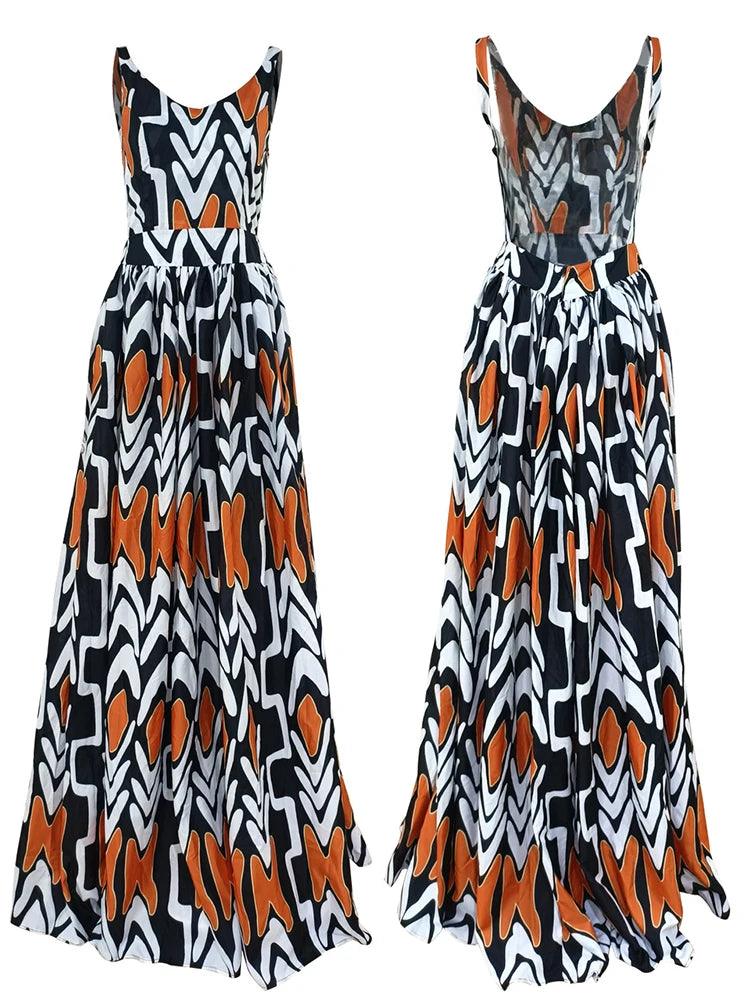 2024 Summer Boho Print Big Swing Maxi Dress Women Sexy Sleeveless Backless Trendy Sling High-waist Holiday Robe Elegant Sundress-THAT FASHION STORE