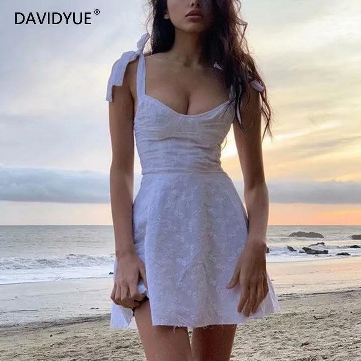 2024 Summer dress women sleeveless hollow out white lace mini dress embroidery casual female cute sundress korean dress vestidos-THAT FASHION STORE