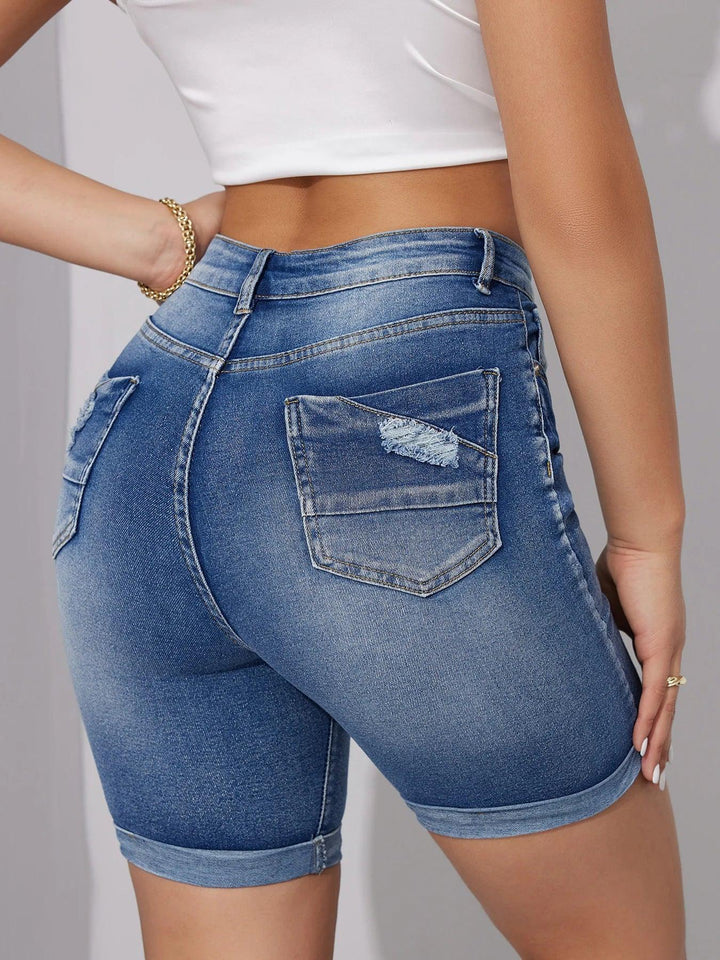 2024 Summer New High Waist Ripped Denim Shorts For Women Fashion Stretch Skinny Knee Length Jeans Shorts Casual Female Clothing-THAT FASHION STORE