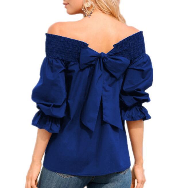 Off Shoulder Tops Spring Summer Strapless Women Blouse Bowknot Slash Neck Shirts Casual Loose Blusas Plus Size-THAT FASHION STORE