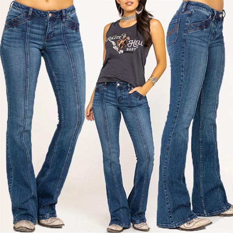 Women's Jeans Are Slim And Slim Washed With Horn-THAT FASHION STORE