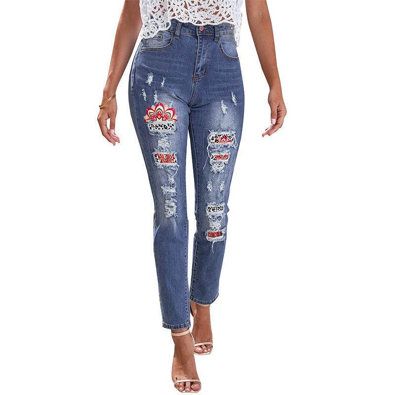 Ripped Jeans Women's Ethnic Style High Waist-THAT FASHION STORE