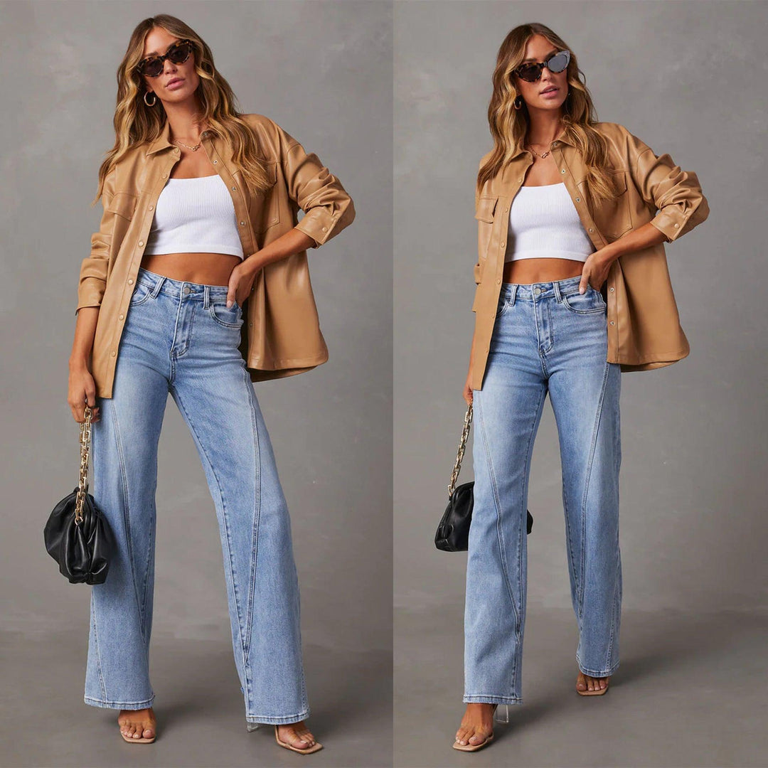 Casual Patchwork Women's Wide Leg Jeans-THAT FASHION STORE