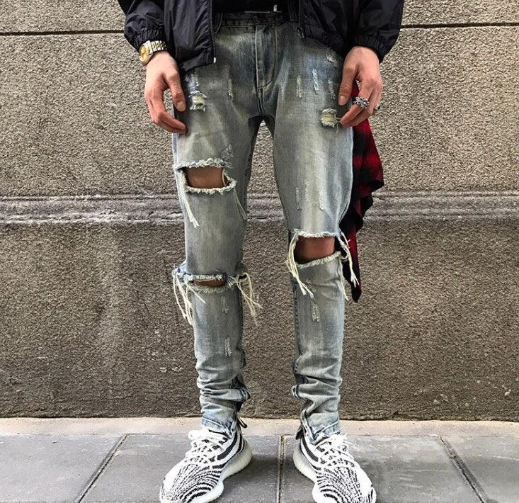 Washed holes in jeans, men and women GRE hip hop street trend stars with the same paragraph-THAT FASHION STORE