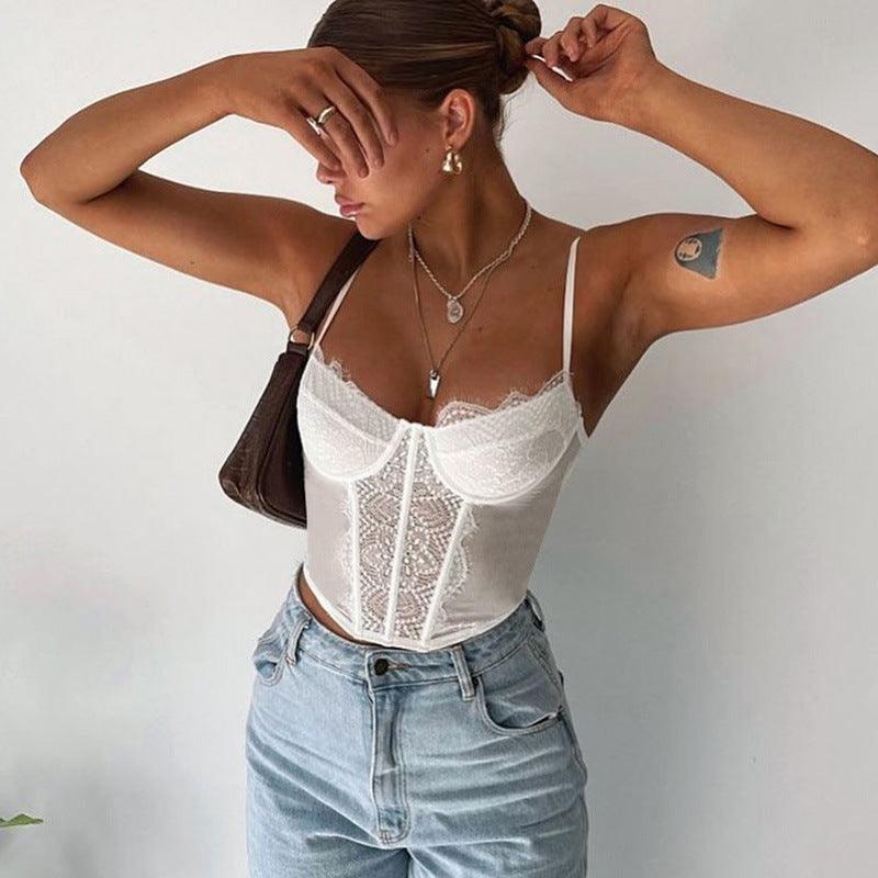 Hollow Sexy Lace Pleated Tube Top Strap Women-THAT FASHION STORE