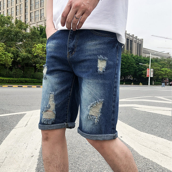 Men's Denim Shorts Tide Brand Trend Hole Self-cultivation Korean Version-THAT FASHION STORE