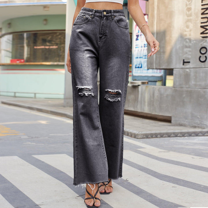 Denim Wide Leg Trousers Ripped Skinny Jeans-THAT FASHION STORE