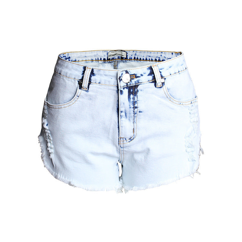 Ripped jeans women's high waist light color white worn off washed wool denim shorts-THAT FASHION STORE