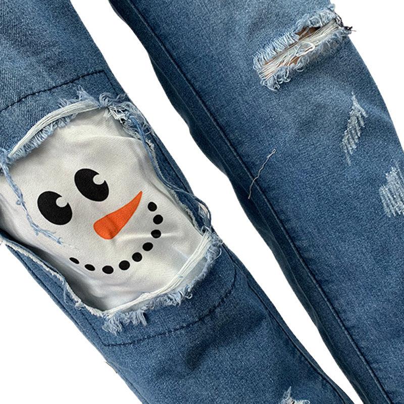 Halloween funny print ripped denim stretch jeans-THAT FASHION STORE