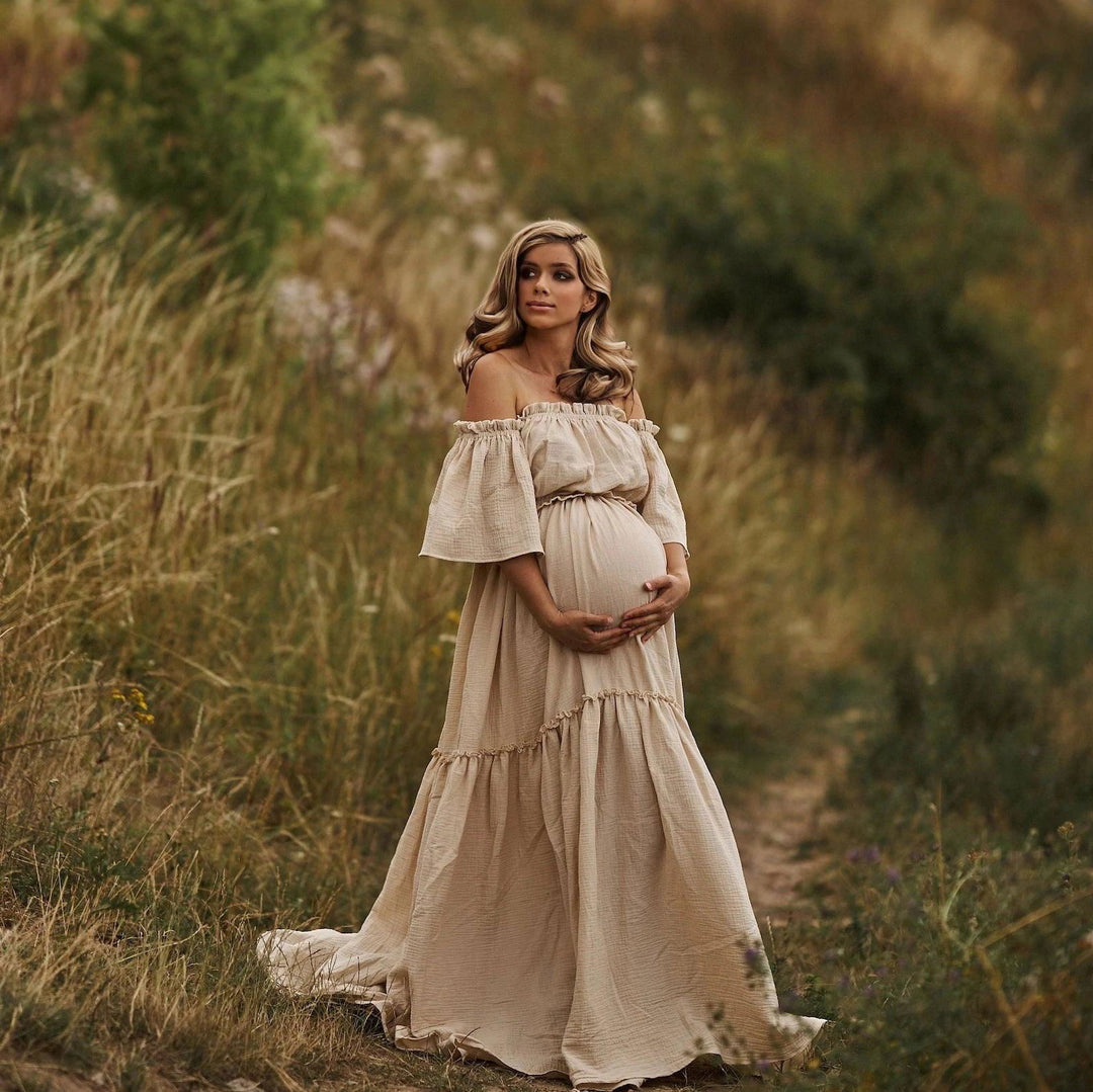 2 in 1 100% Cotton Boho Maternity Photo Shoot Dress Bohemian Cotton Pregnancy Photography Dress-THAT FASHION STORE