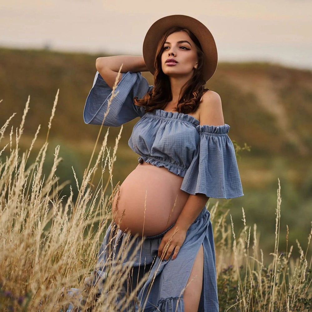 2 in 1 100% Cotton Boho Maternity Photo Shoot Dress Bohemian Cotton Pregnancy Photography Dress-THAT FASHION STORE