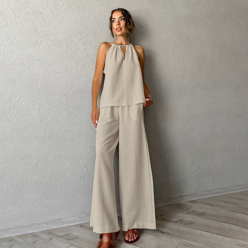 Loose Halterneck Vest Pants Two-piece Set - THAT FASHION STORE