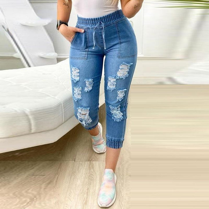 European And American Women's New Blue Ripped Jeans-THAT FASHION STORE