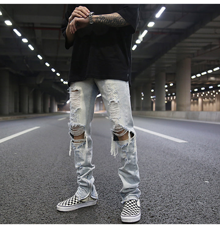 Distressed Light Blue Denim Jeans - THAT FASHION STORE