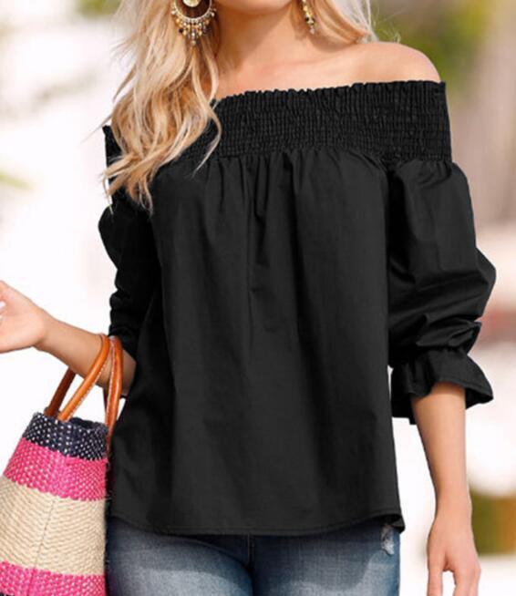 Off Shoulder Tops Spring Summer Strapless Women Blouse Bowknot Slash Neck Shirts Casual Loose Blusas Plus Size-THAT FASHION STORE