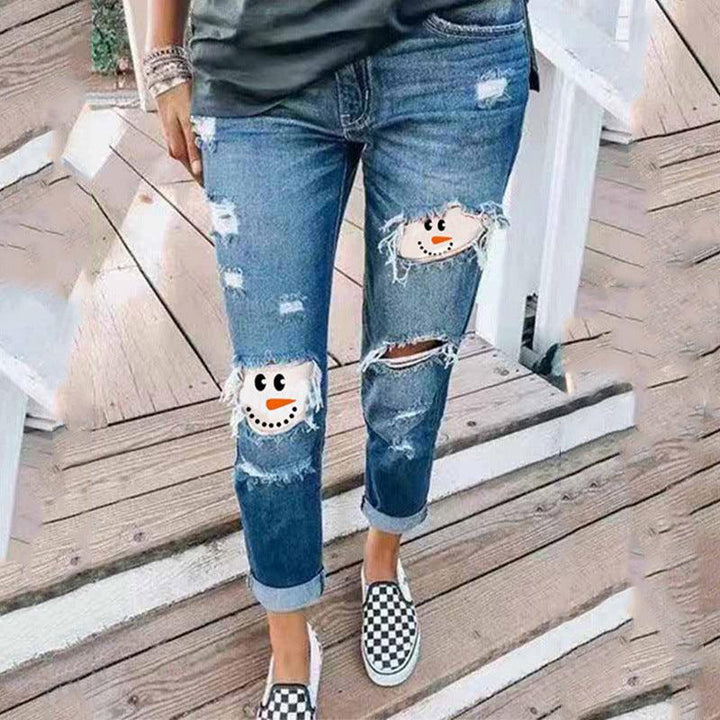 Halloween funny print ripped denim stretch jeans-THAT FASHION STORE