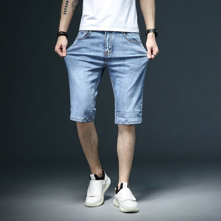 Five Points Oblique Slot Pocket Middle Pants Thin Denim Shorts Men's Straight Loose Breeches Oblique Opening-THAT FASHION STORE