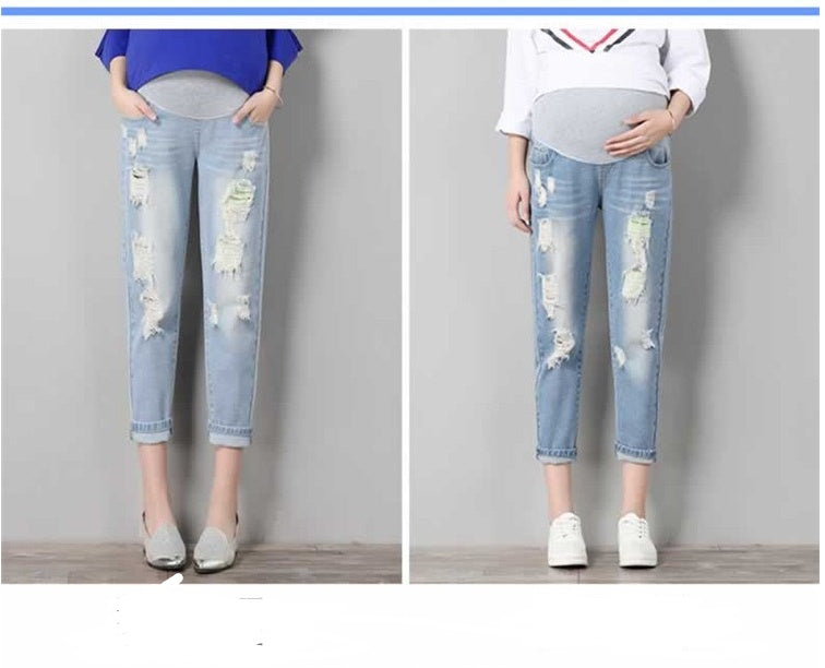 Summer Stylish Maternity Distressed Denim 7/8 Pants - Loose Fit Stretch Jeans - THAT FASHION STORE