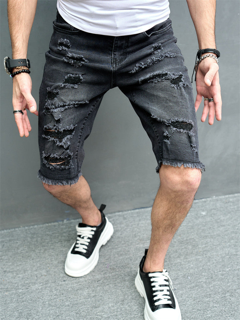 New Men's Five-point Slim Fit Skinny Scrape Denim Shorts-THAT FASHION STORE