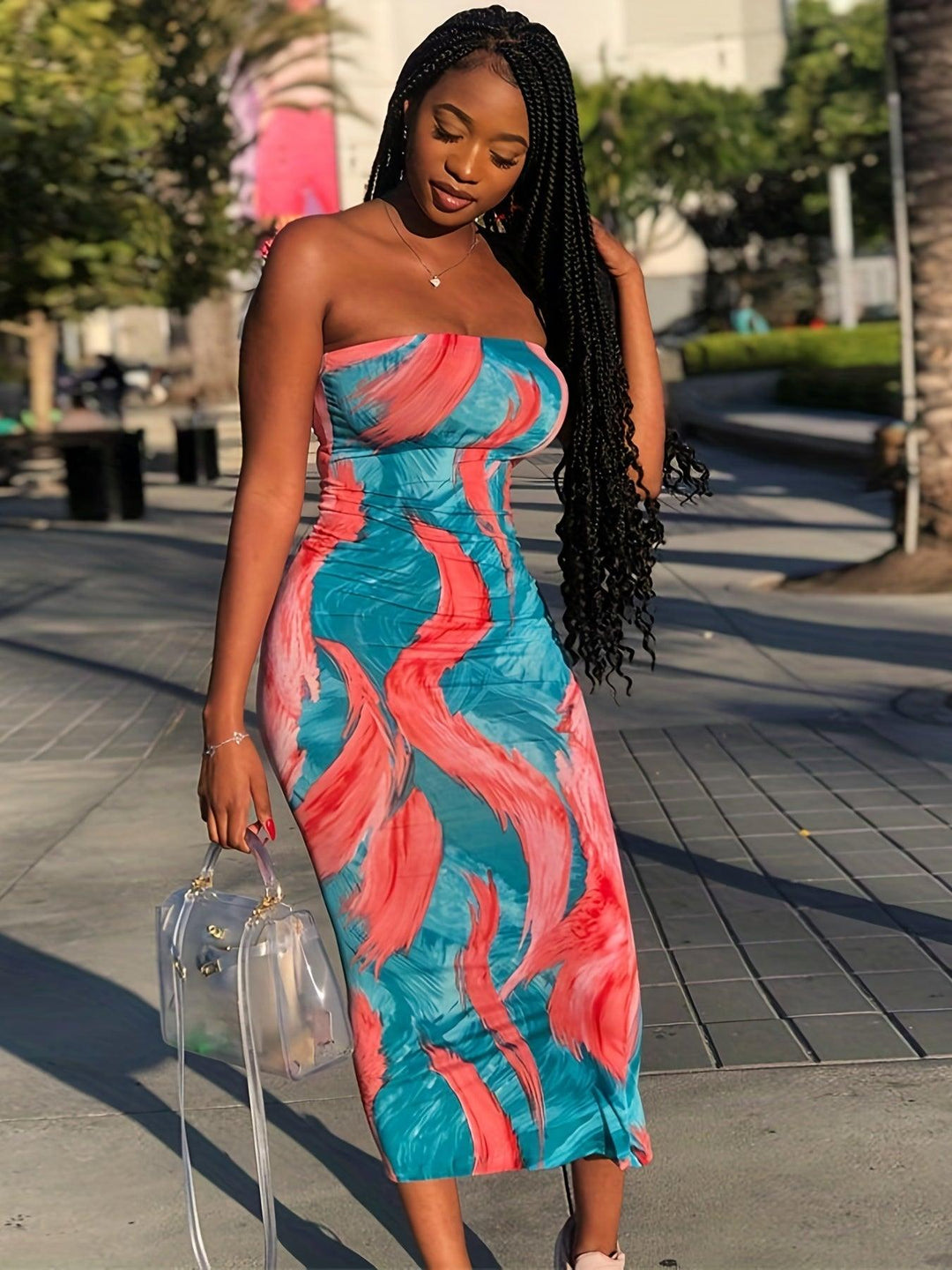 Women's Tie Dye Bodycon Tube Dress - Sexy Backless Stretchy Dress for a Flattering Fit-THAT FASHION STORE