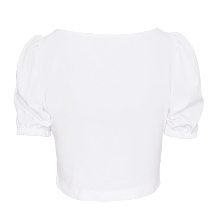 Puff Sleeve Collar Buttoned Crop Top-THAT FASHION STORE