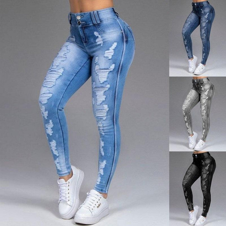 Fashion Ripped Women's Skinny Feet High Waist Jeans-THAT FASHION STORE