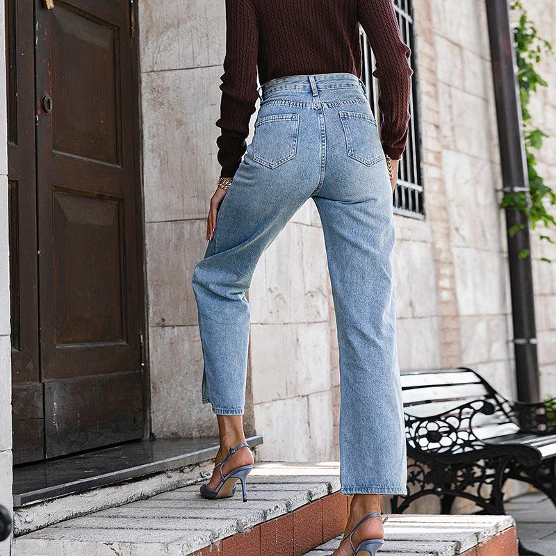 Women's Cotton Straight Leg High Rise Jeans-THAT FASHION STORE