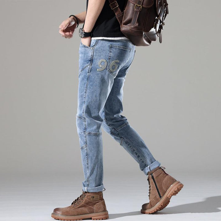 Men's Light-colored Elastic Stitching Embroidered Jeans-THAT FASHION STORE