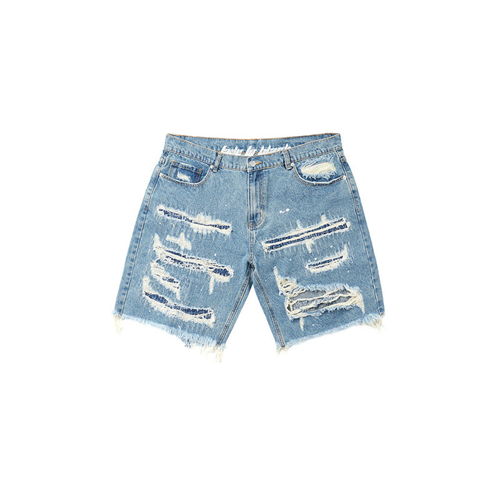 High Street Patch Ripped Washed Distressed Men's Denim Shorts-THAT FASHION STORE