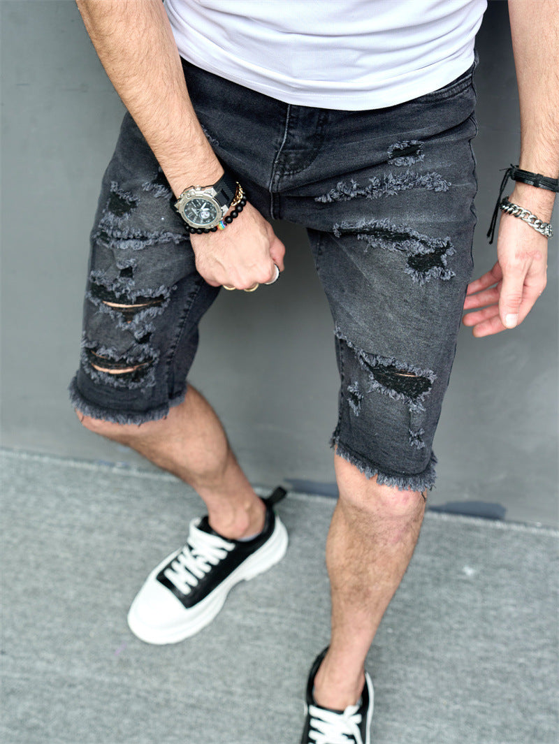 New Men's Five-point Slim Fit Skinny Scrape Denim Shorts-THAT FASHION STORE