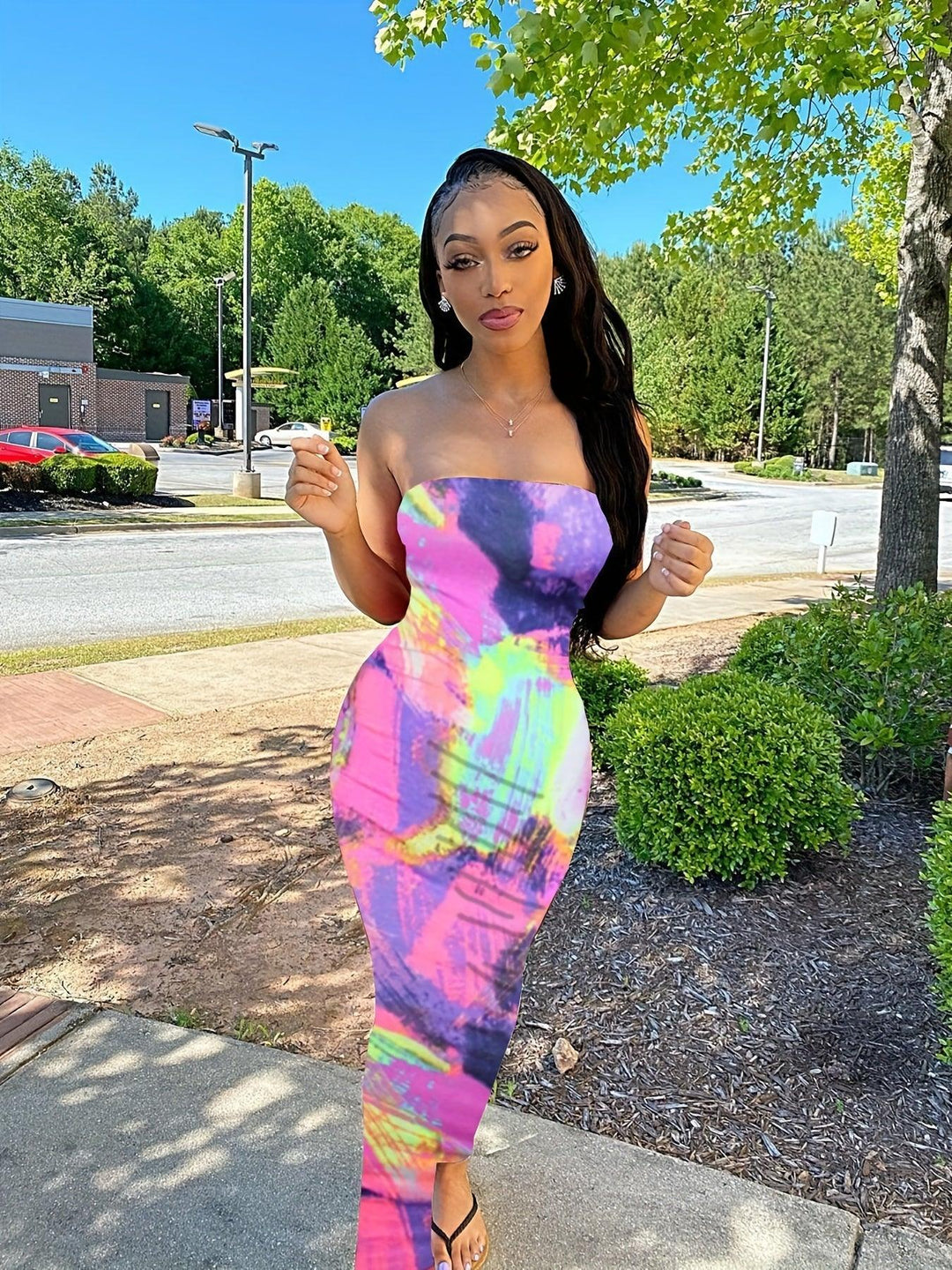 Women's Tie Dye Bodycon Tube Dress - Sexy Backless Stretchy Dress for a Flattering Fit-THAT FASHION STORE